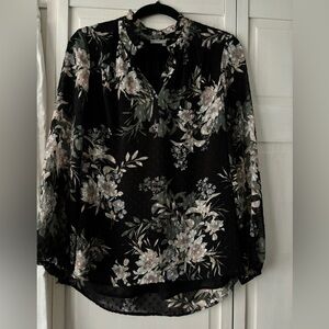 Women black floral dress shirt